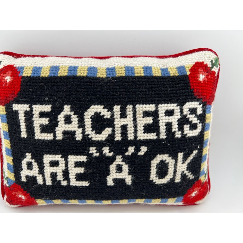 Needle Point Pillow Teacher Gift Cute Small Vintage